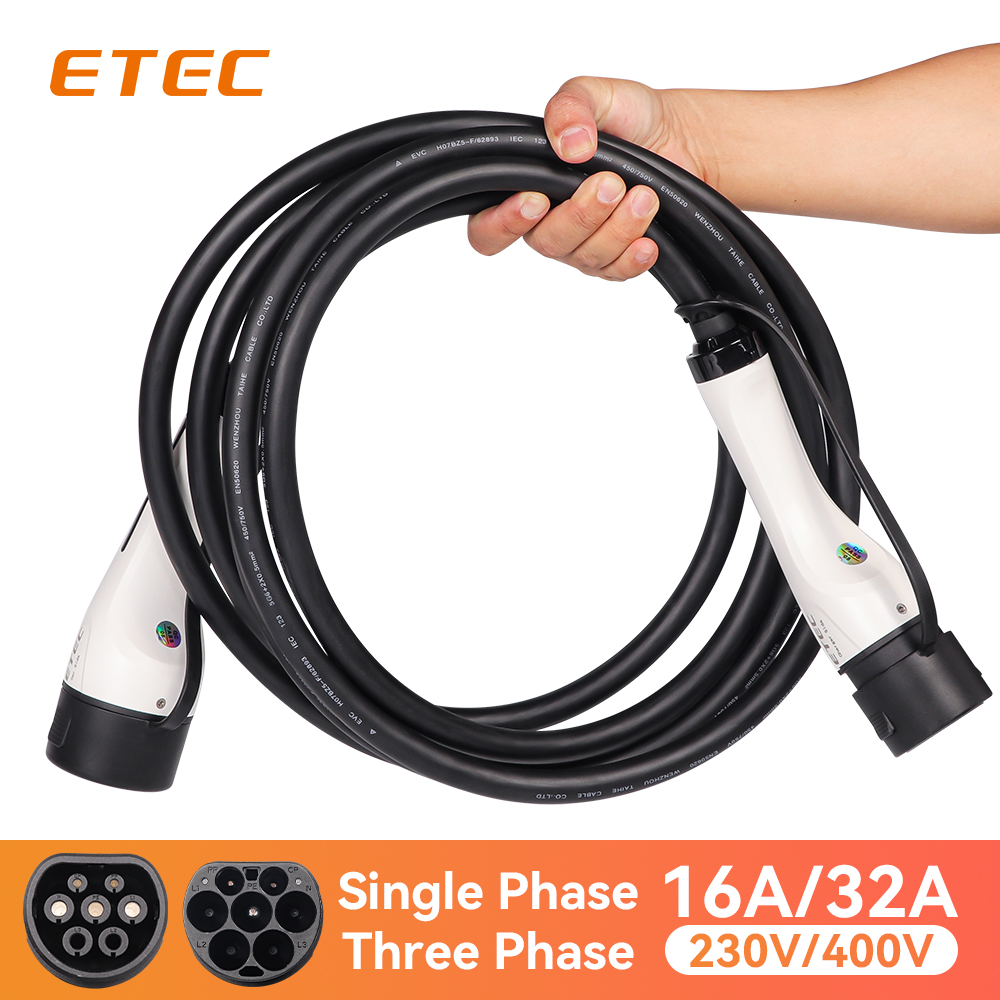 ETEC EKEP3-T2-D-16 IEC 62196-2 Type 2 16A 11KW 400V Three Phase AC EV Charging Pile to Vehicle End Plug With 5 Meters Cable