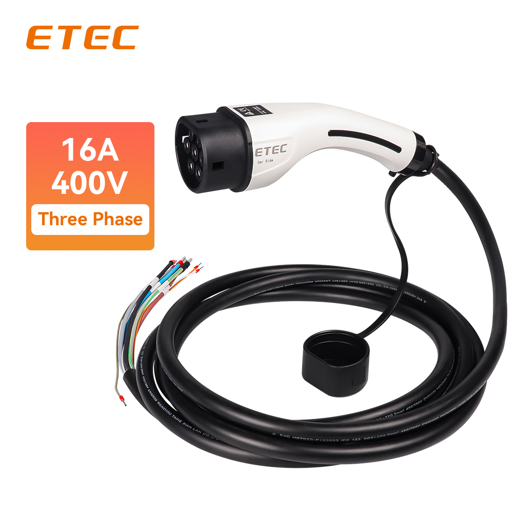 ETEC EKEP3-T2-16 Type 2 Female Plug with 5 Meters Cable Three Phase 16A  400V 11KW for Electric Car Vehicle Charging - ETEK Electric