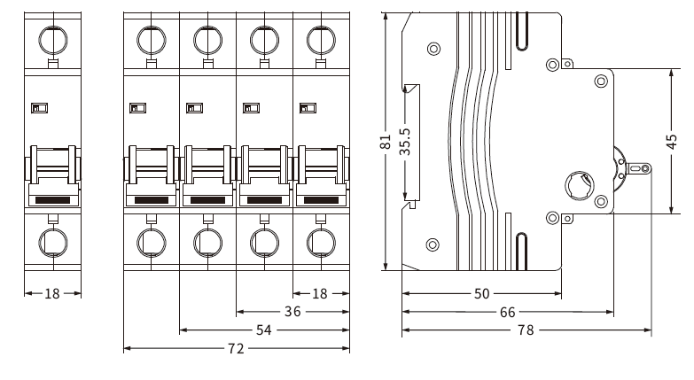 ETEK MCB EKM1-63S Size