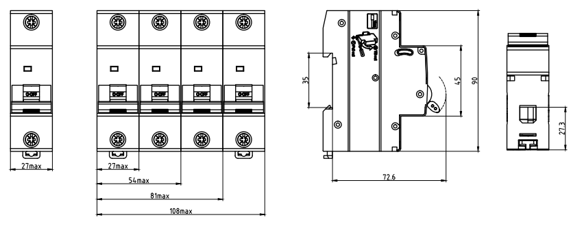 Disjoncteur miniature ETEK EKM1-125S 6kA courant nominal 125A avec  certificat TUV et CE - Chine ETEK électrique