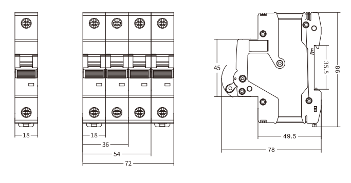 ETEK 6kA MCB EKM3-125S Size