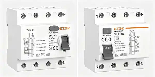 Comparison of a 30mA RCCB for shock protection and a 100mA RCCB for fire protection