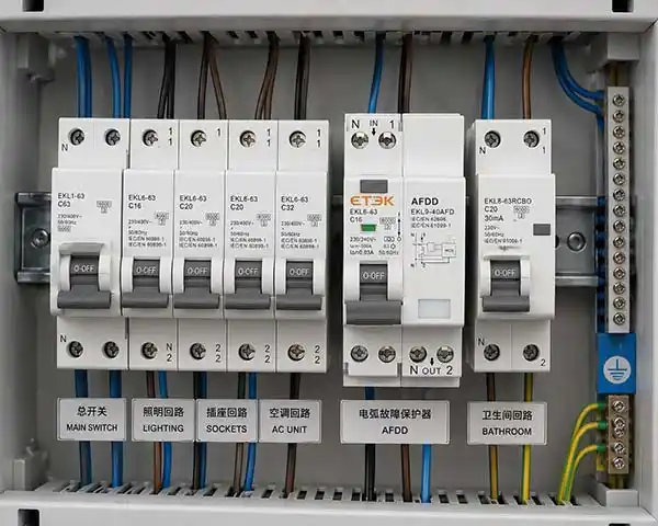 AFDD arc fault detection device installed in office building