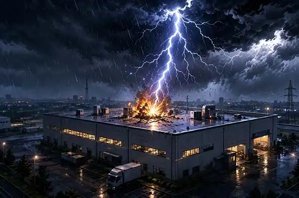  Summer lightning storm striking an industrial facility where SPDs may fail without warning