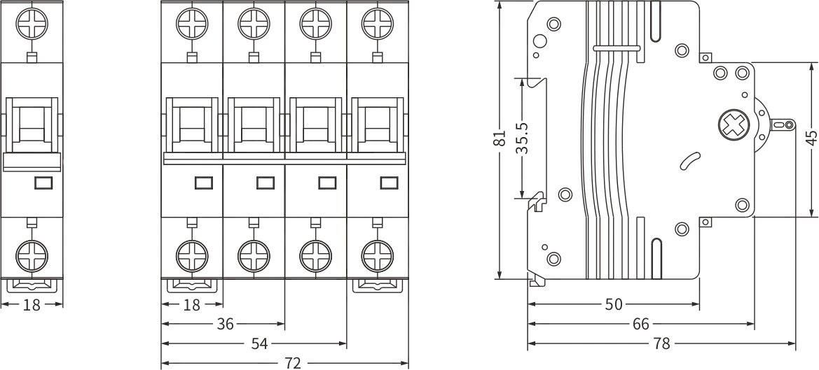 ETEK MCB EKM1-63H Size