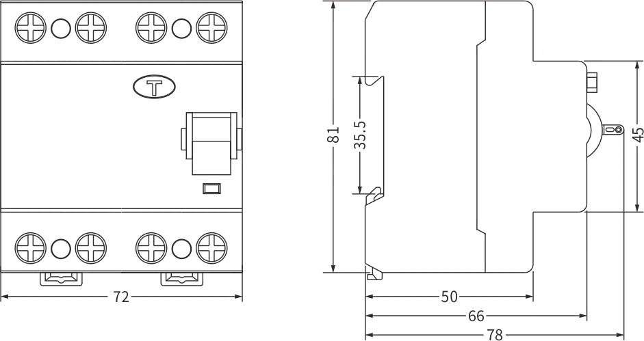 ETEK Type B RCCB EKL1-63B Size
