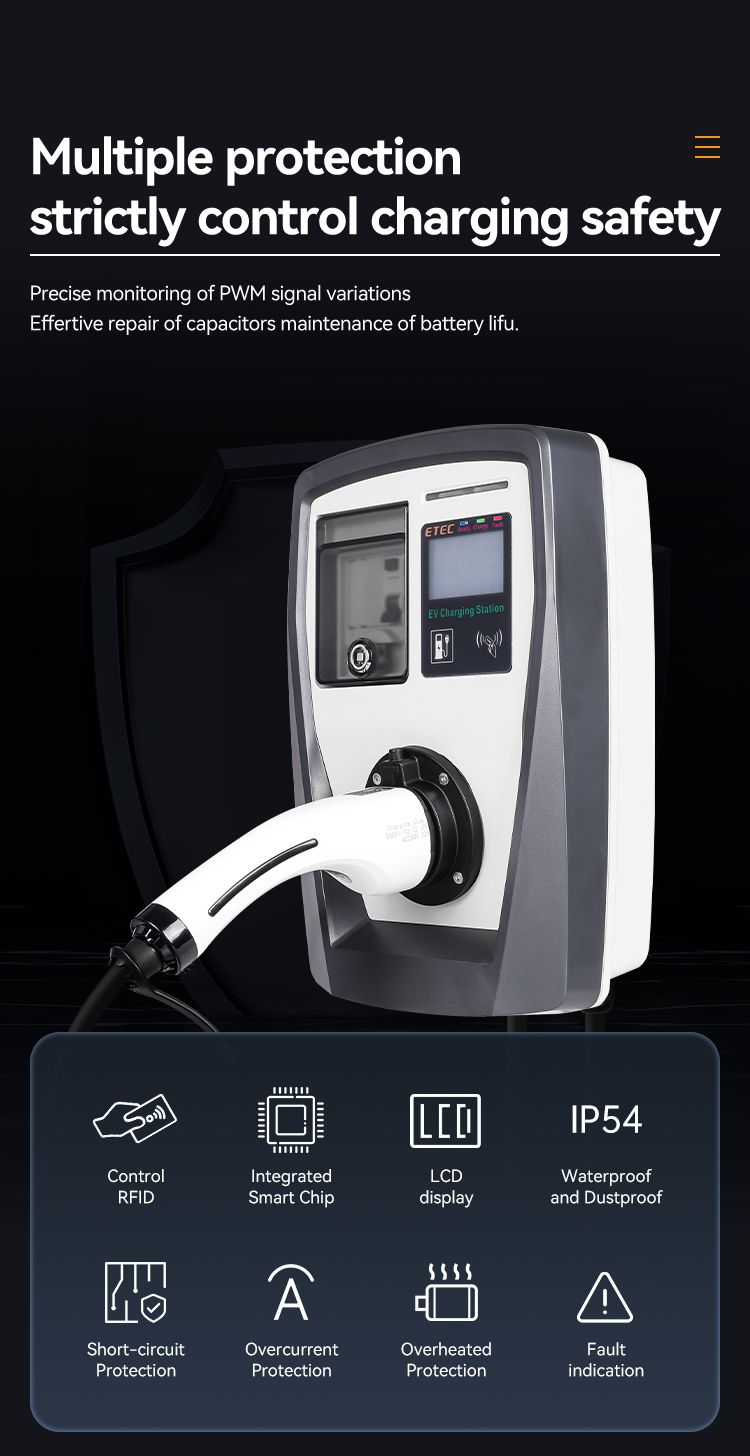 Carte RFID pour voiture électrique AC home EV Charger Wallbox (16A 32A  3.7KW/7.3KW 11KW/22KW) avec prise IEC 62196-2 Type 2 et câble de 5 mètres -  Chine ETEK électrique