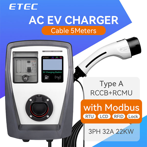 Electric Car RFID Card AC home EV Charger Wallbox (16A 32A 3.7KW/7.3KW 11KW/22KW) with IEC 62196-2 Type 2 Plug and 5 meters Cable
