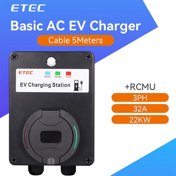 EV Electric Car Charger Station (16A 32A 3.7KW 7.3KW 11KW 22KW) Basic EV Charging Wallbox with IEC 62196-2 Type 2 Outlet and RCMU